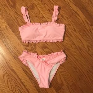 Frill Trim Top With High Cut Bikini Set